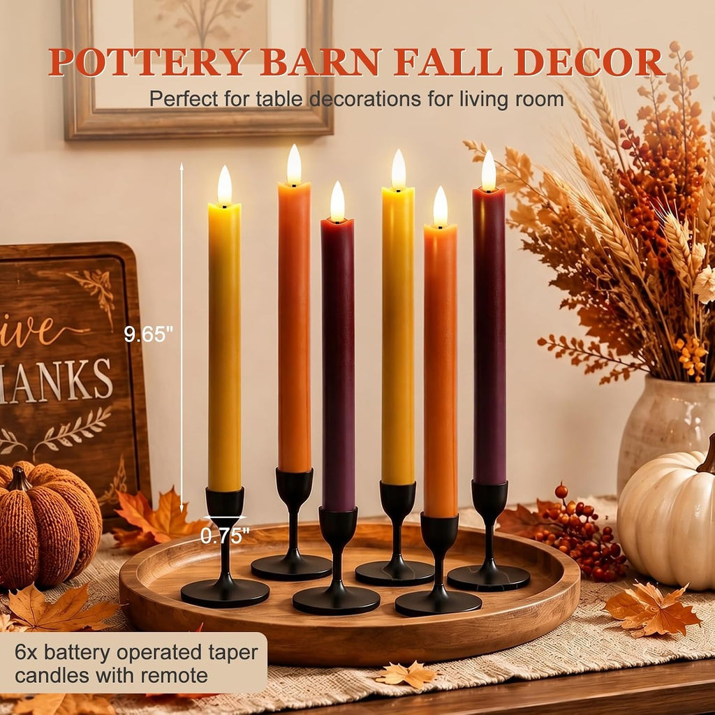 Fall Decorations for Home, Fall Decor, Flameless Taper Candles, Set of 6