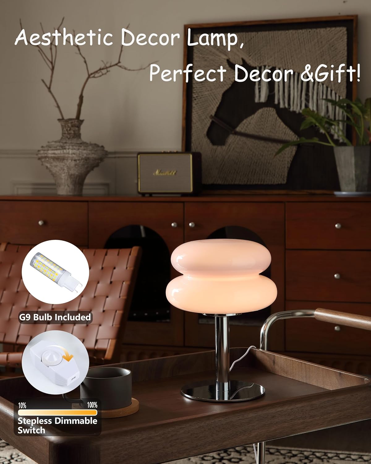 Glivpny Mushroom Lamp Table Lamp, Mid Century Modern Bedroom Lamps (Pink)