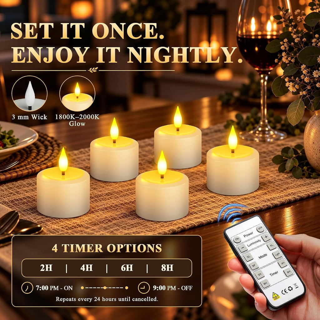 SoulBay Rechargeable Tea Lights with Remote Timer, Flameless Candles 1.38"
