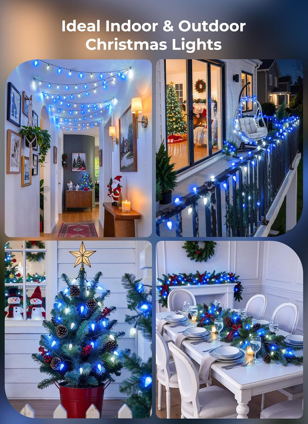 2 Pack Total 100 LED C6 Battery Operated Christmas Lights Blue & White