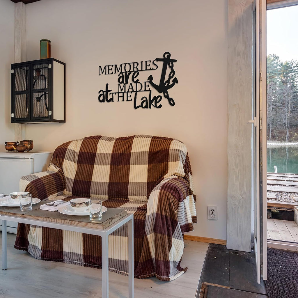 Hnatzu Memories Are Made at The Lake Metal Wall Art, Rustic Waterfront Cabin Decor for Indoor Outdoor Use,Lake Life Cottage Porch Decor,Unique Gift