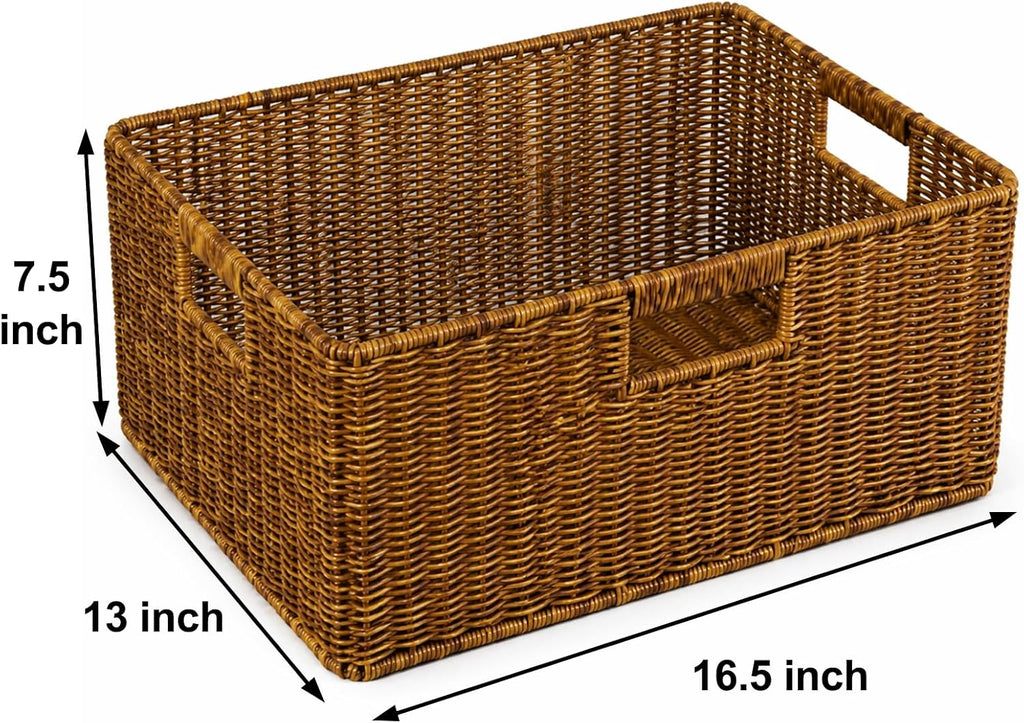 Jumbo Wicker Basket, Rectangular Wicker Basket for Storage, 16.5 x 13 x 7.5