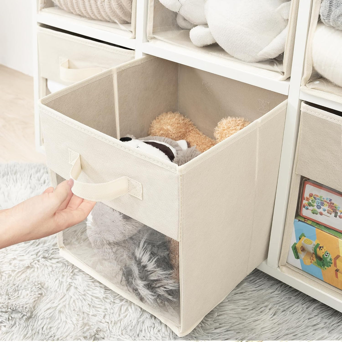 Storage Cubes, 11 Inch Cube Storage Bins With Clear Window, 6 Pack, Foldable Cubes With Handles, Closet Storage Organizer Bins, Cubby Clothing Storage Baskets for Shelves, Beige