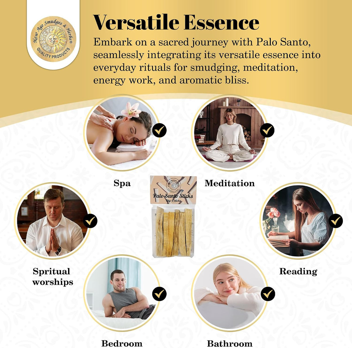 Sacred Palo Santo Wood Incense Sticks - New Age Smudges & Herbs | Harness 'Holy Wood' for Cleansing, Meditation & Energy | Ethically Sourced, Aromatic | 6 Premium Sticks for Spiritual Enrichment