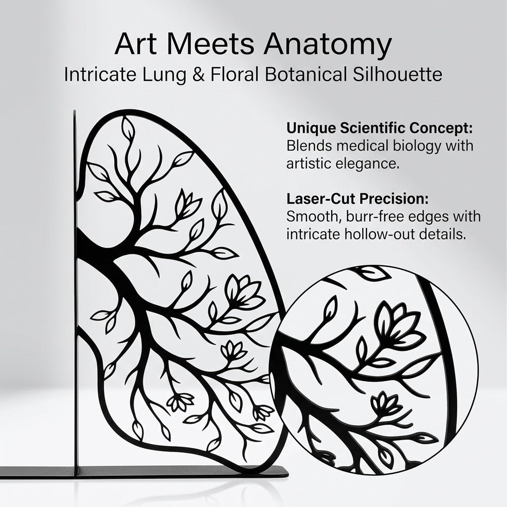 Black Metal Lung Flower Design Bookends, Biology Classroom Decor