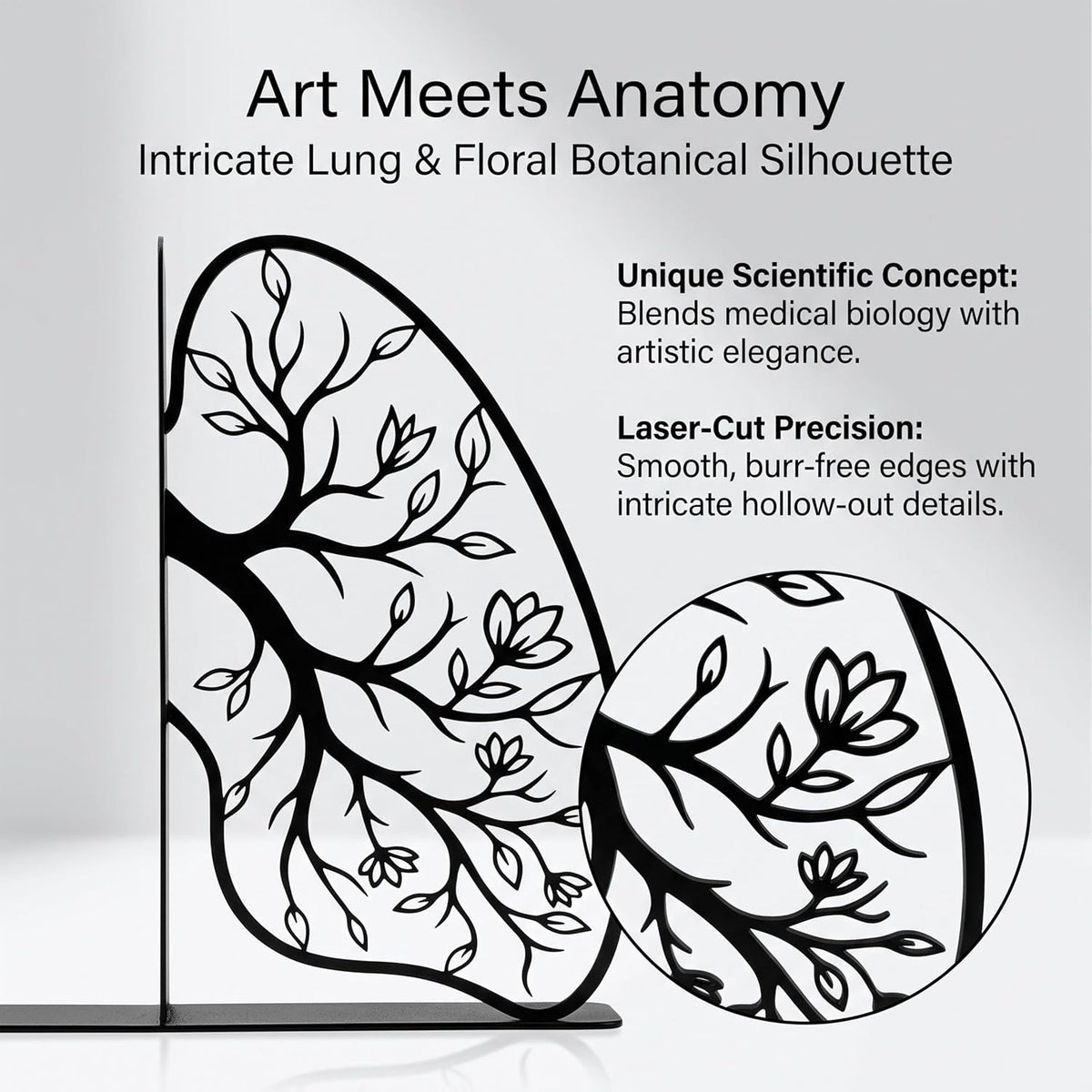 Black Metal Lung Flower Design Bookends, Biology Classroom Decor