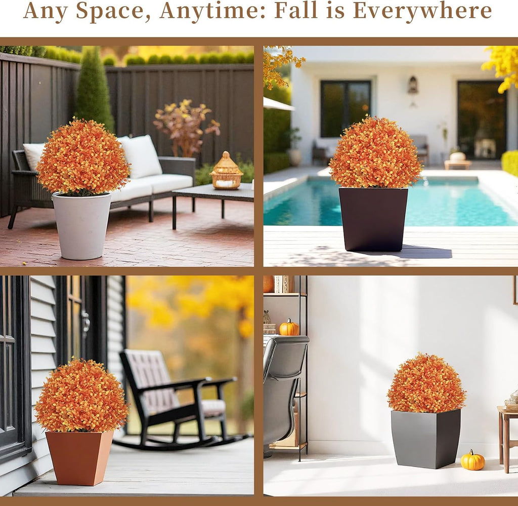 24" Artificial Boxwood Ball Plants Outdoor, Fall Topiary Trees