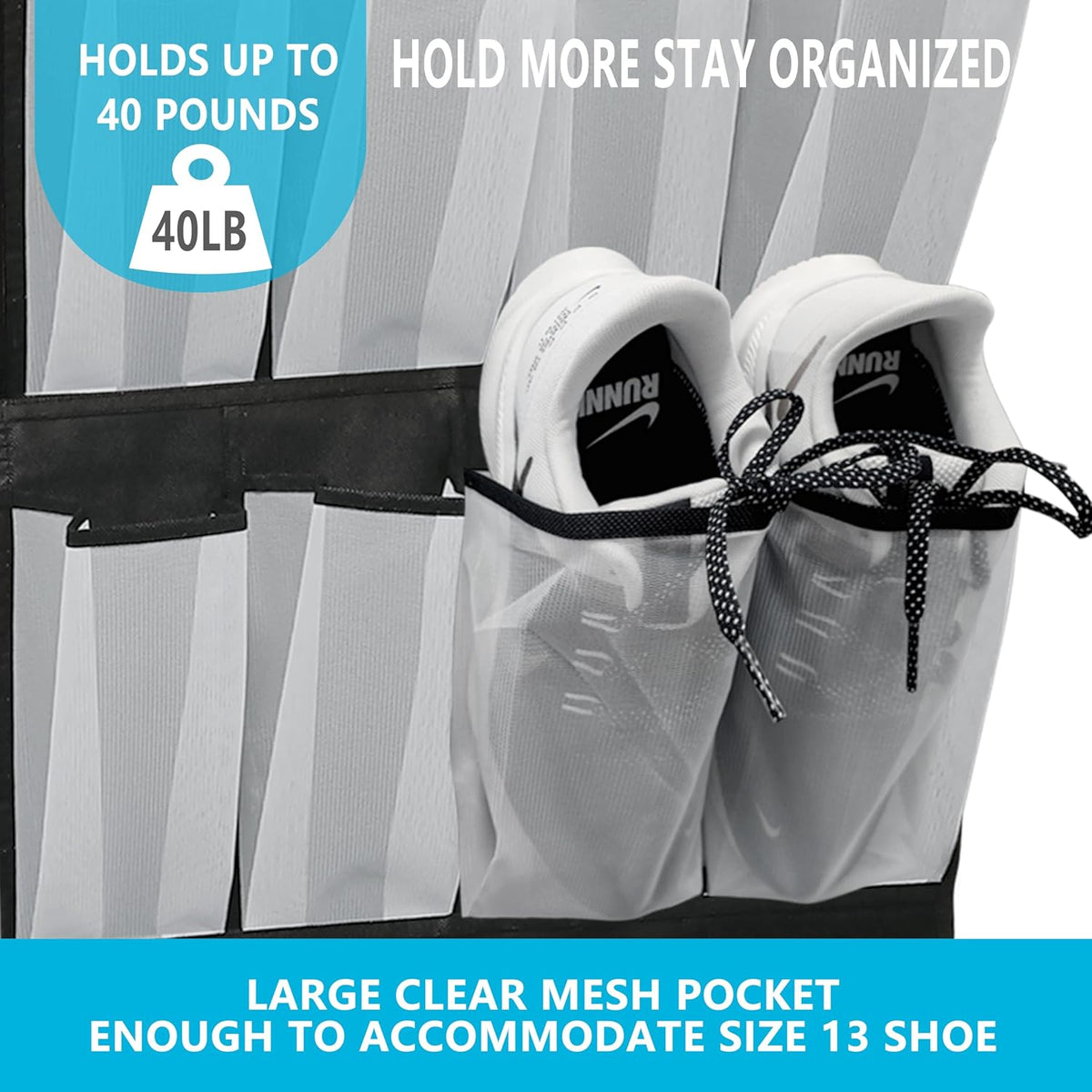 Over The Door Shoe Organizers with 24 Mesh Pockets Shoe Organizer Storage Hanging SimpleHouseware Shoe Holder for Rack (White Black)