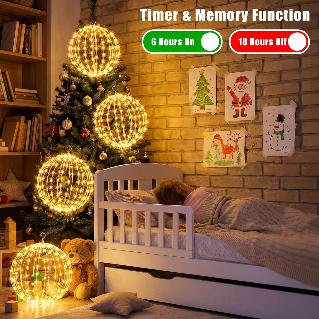 iBaycon 2 Pack Christmas Sphere Lights 11.8 in Battery Operated, Warm White