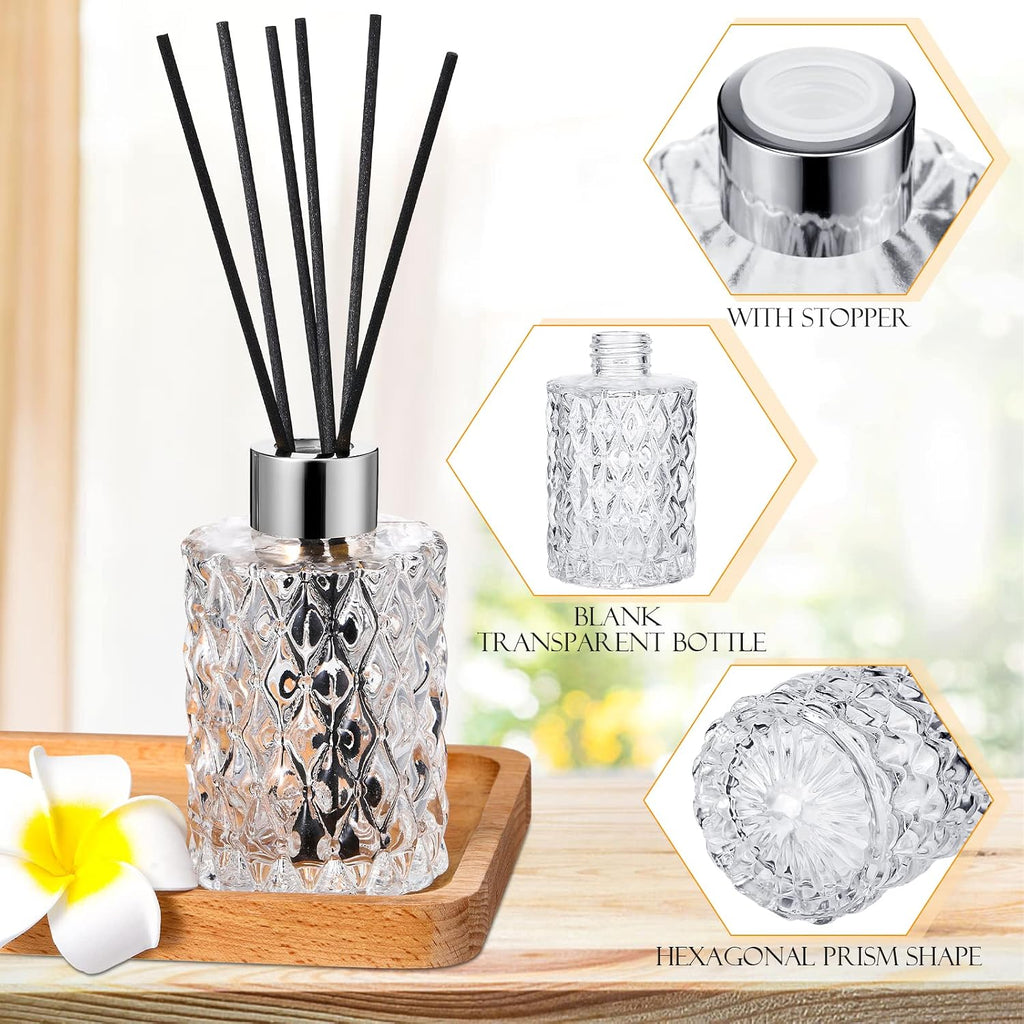 Norme 6 Pack Empty Reed Diffuser Bottles with Caps Rattan Sticks, Silver