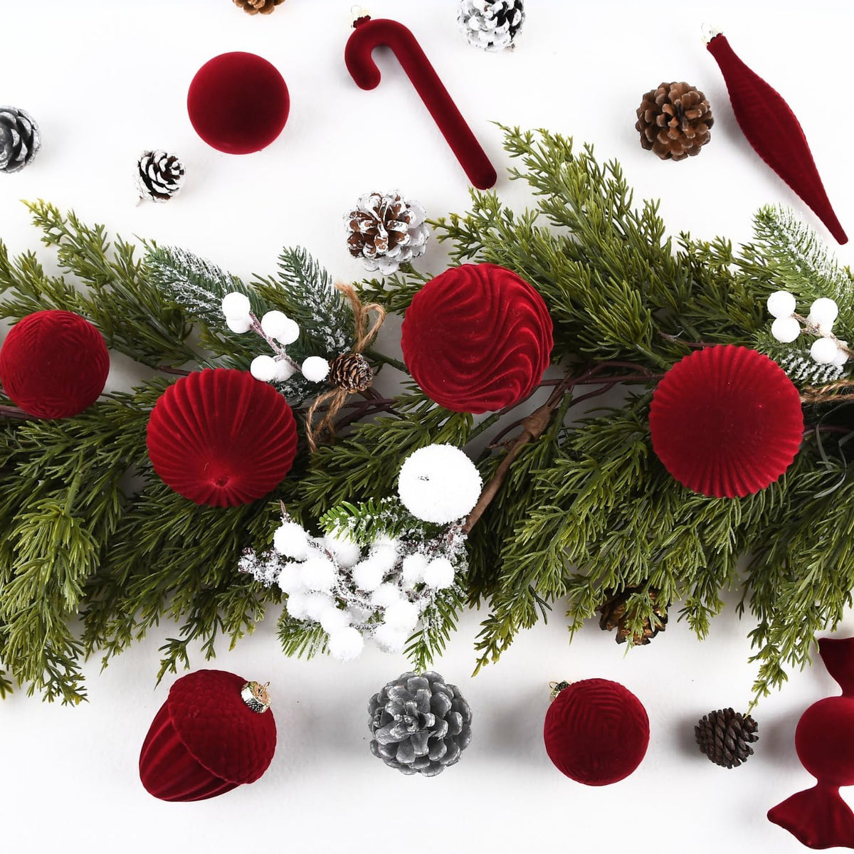 Velvet Ornaments for Christmas Tree Decorations - Burgundy Flocked Christmas Ornament Set for Winter Holiday Decor - Shatterproof Xmas Balls Ornaments Bulk - Pack of 24