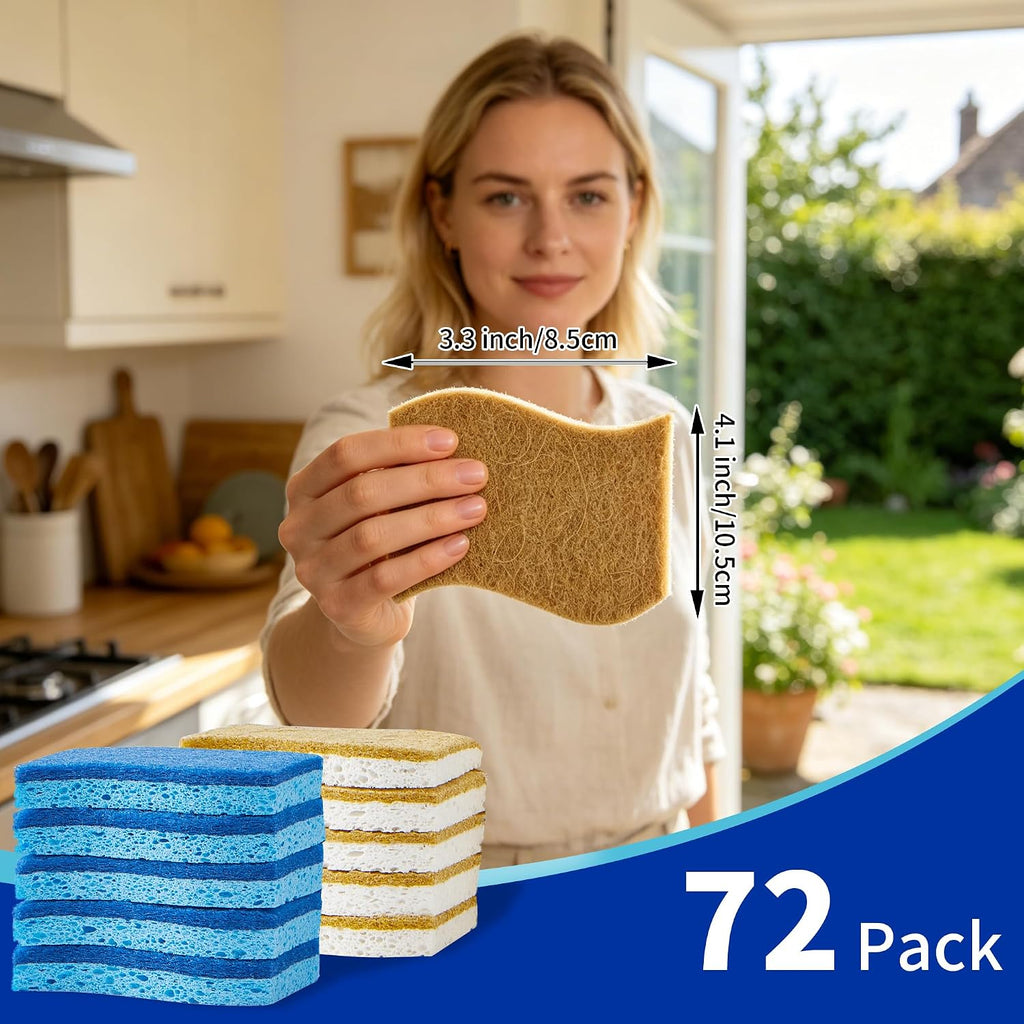 LEEPENK 72 PCS Non-Scratch Scrub Sponges,36 PCS Brown and 36 PCS Blue Kitchen Sponges for Cleaning,72 Dish Sponges for Kitchen Around the Home Bathroom & More, Non Scratch Scrub Dish Sponge for Dishes