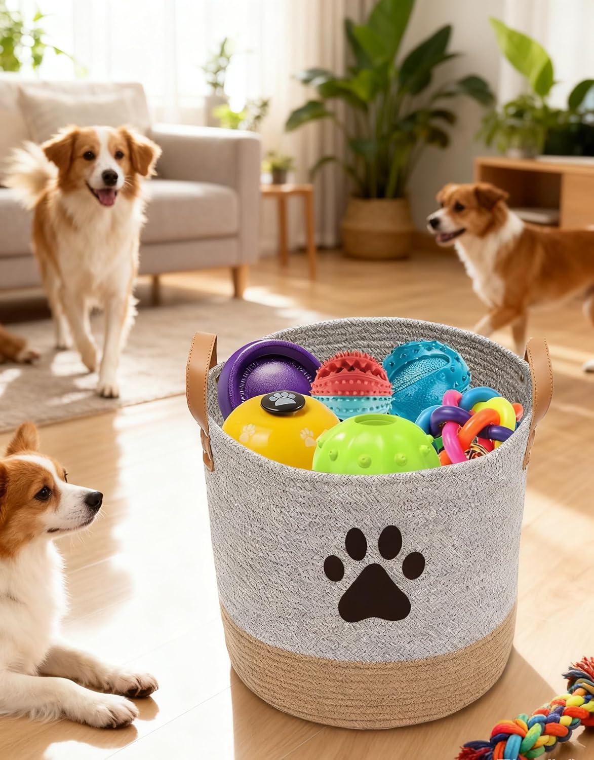 Cotton dog toy basket storage, puppy toy basket, puppy bins, laundry basket blanket storage bin - Perfect for organizing pet toys, blankets, leashes, pee mats and diapers - Graykhaki