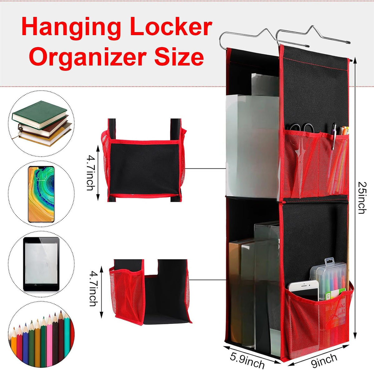 1 PC Hanging Locker Organizer 2 Layer Shelves, Red