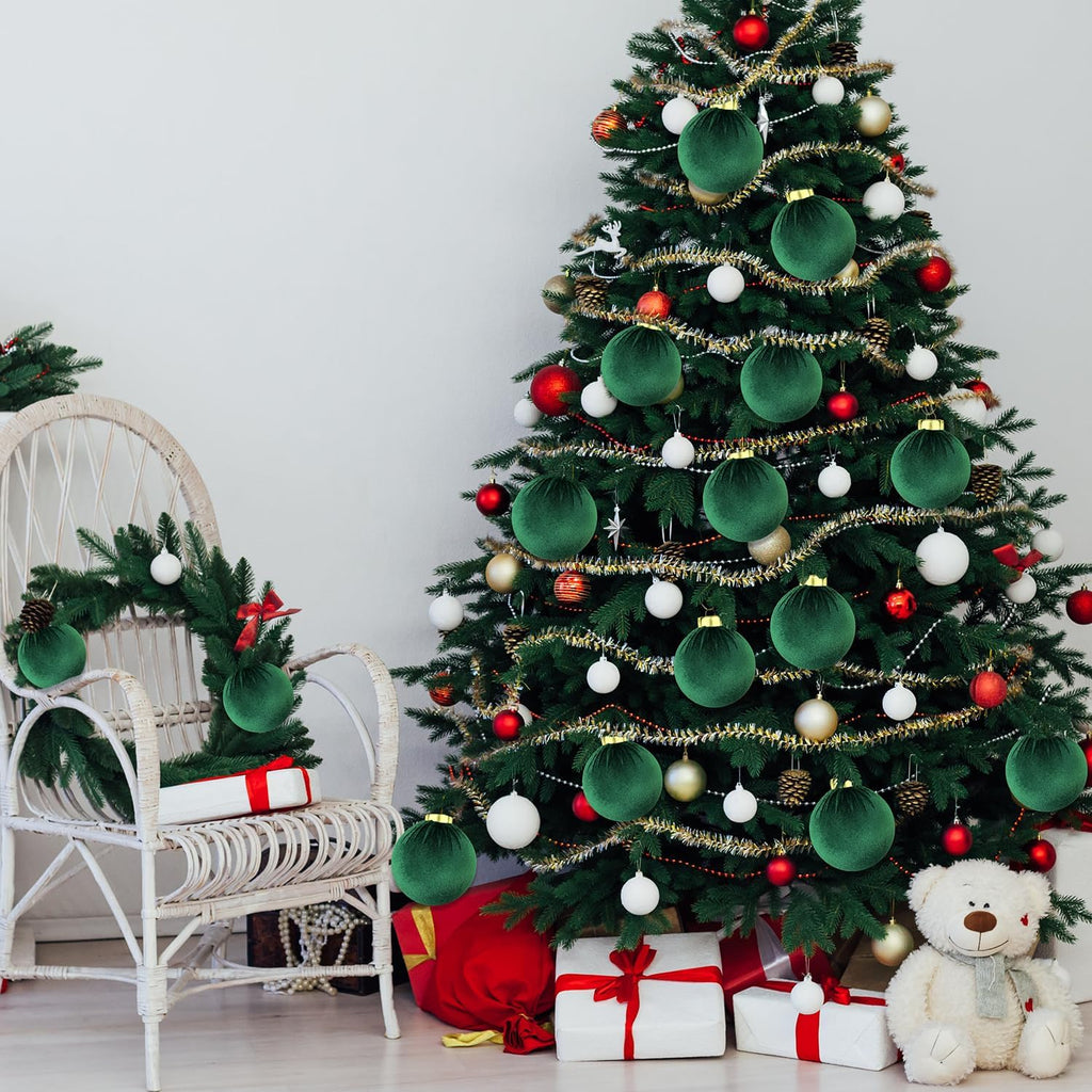 Green Velvet Balls Ornaments for Christmas Tree 15 PCS, 3.15 Inch Big Shatterproof Christmas Bulbs Ornaments Set-Decorative Hanging Baubles, Flocked Classic Decorations for Holiday(Emerald Green)