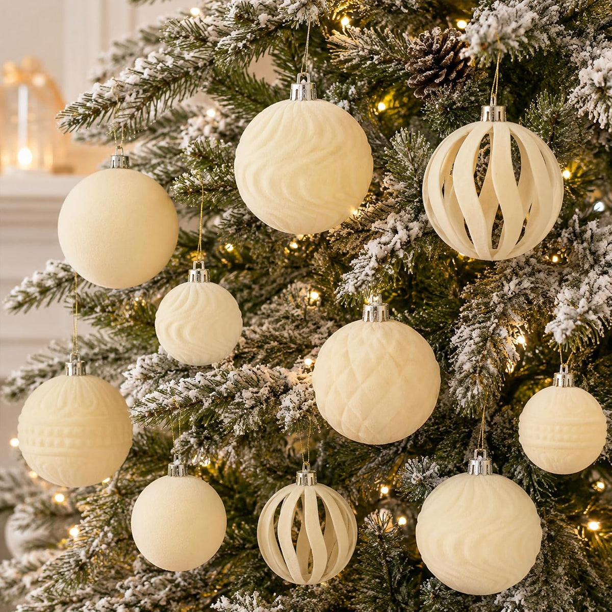 36PCS Velvet Ornaments for Christmas Tree,Flocked Christmas Ornaments Set