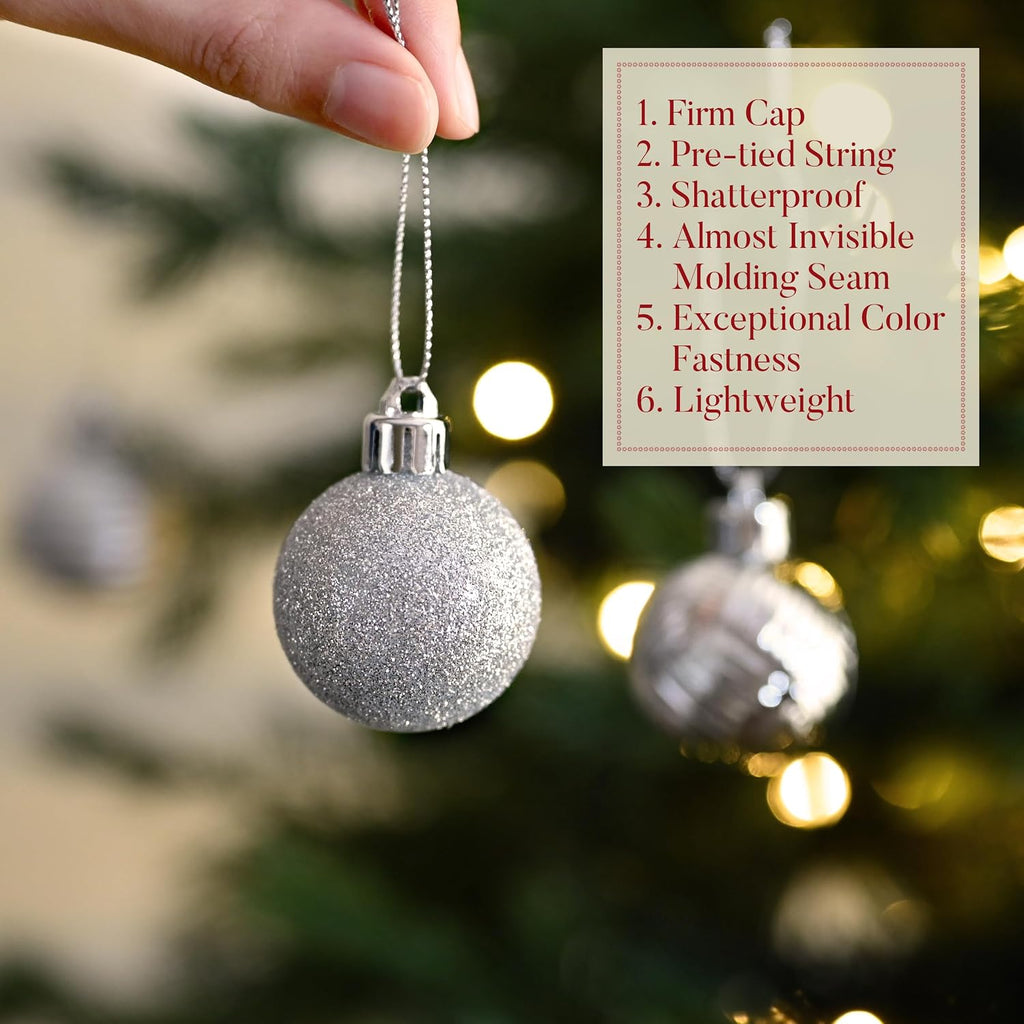 Valery Madelyn 1.6" Small Christmas Ornaments Tree Decorations Set, 24ct Silver Shatterproof Ball Hanging Ornament Bulk for Xmas Holiday Party Decor