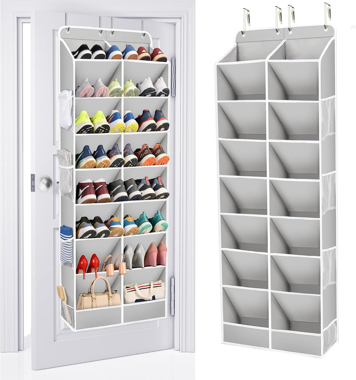 ULG Over The Door Shoe Organizer with 16 Large Pockets, Hanging Shoe Rack for Closet Door, Space Saving Shoe Storage for Boots, Heels & Sneakers,Grey
