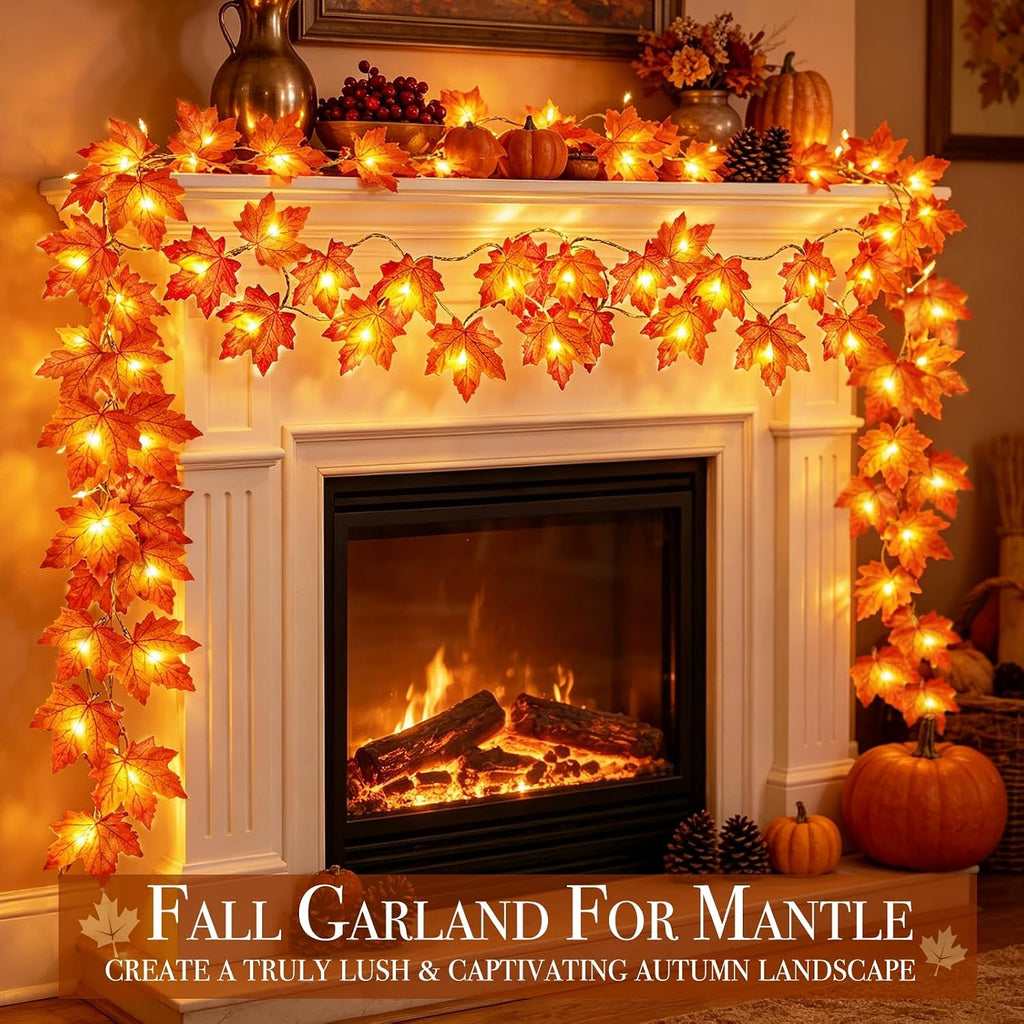 Timer&3 Pack Thanksgiving Decorations 30Ft Fall Garland with Lights 60LED