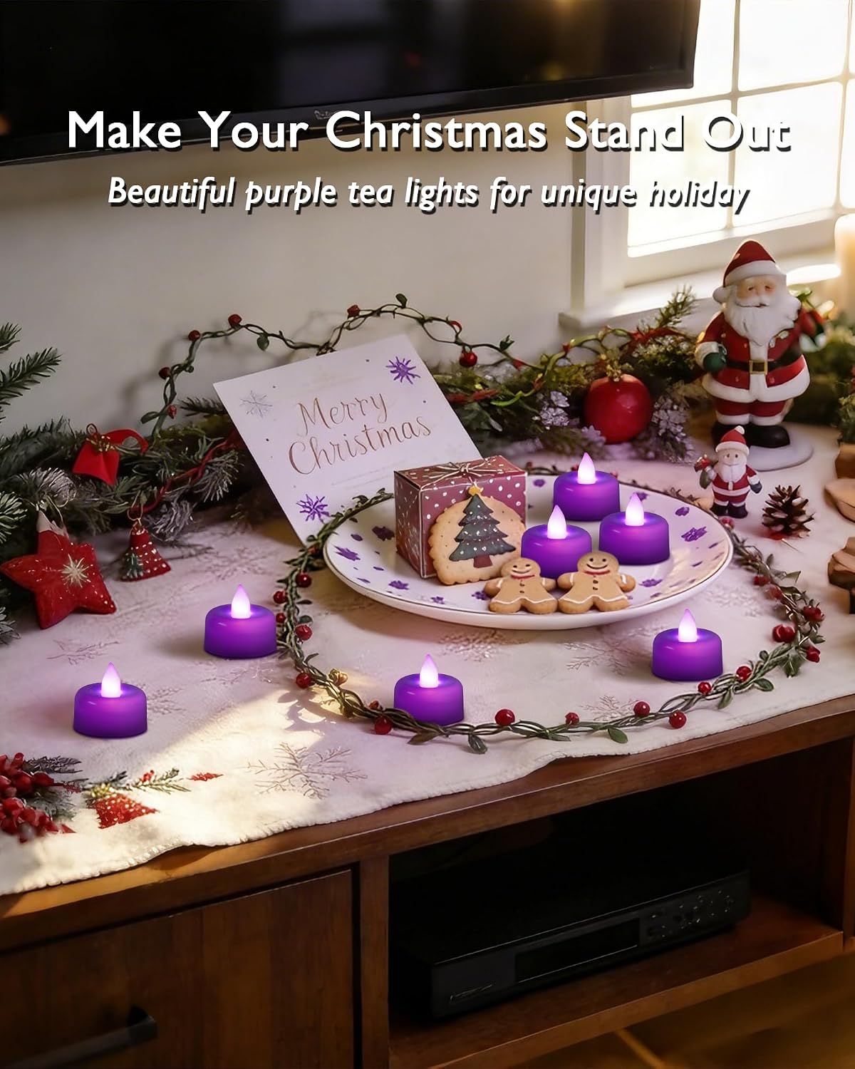 Raycare 24 Pack Purple Flameless Tea Lights Candles Battery Operated