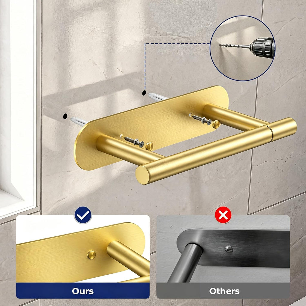 Adhesive or Screw Toilet Paper Holder, Brushed Gold Toilet Roll Holder
