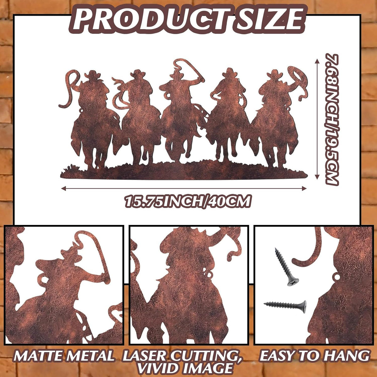 Zonon Western Cowboy Wall Decor Metal Cowboy Sign, Rust Color