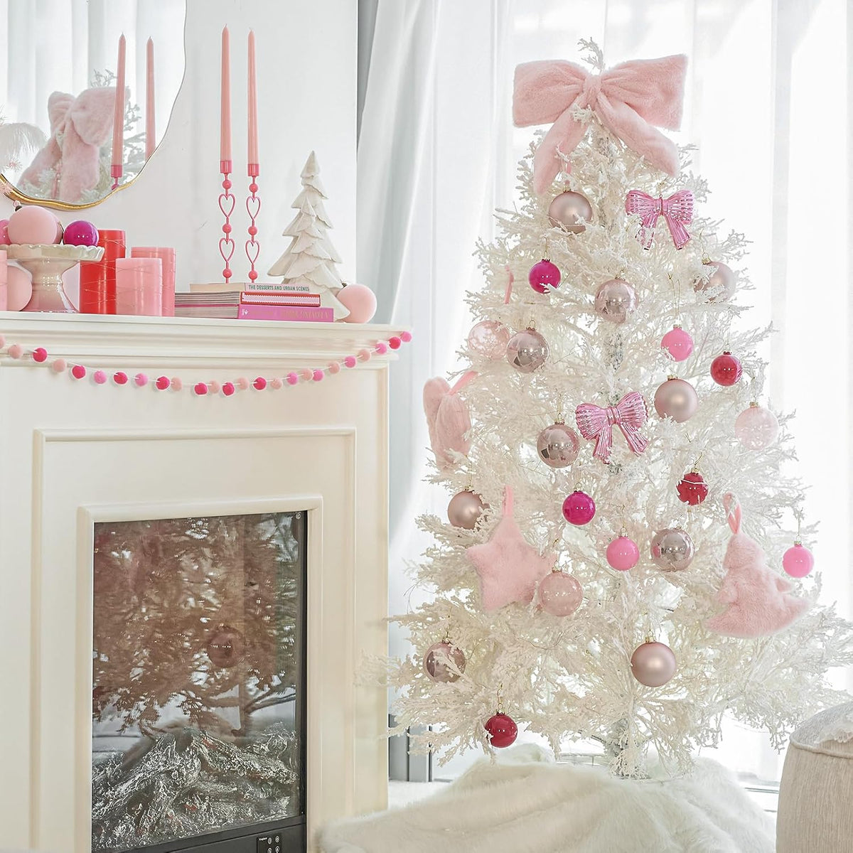 WDS WONDROUS Red Pink Glass Christmas Ball Ornaments 12PCS Hanging Balls