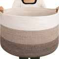 OIAHOMY 105L Extra Large Blanket Basket - Decorative Cotton Rope Storage Basket for Bedroom, Living Room & Nursery - Woven Laundry Hamper for Organizing Blankets, Clothes & Toys - Gradient Brown