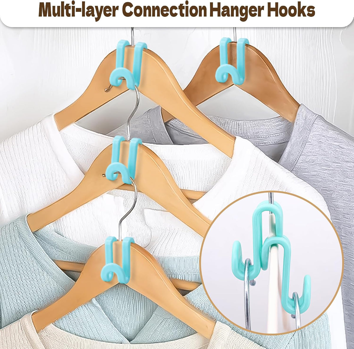 Mlici 60 Pack Space Saving Hanger Connector Hooks for Closet, Sky Blue