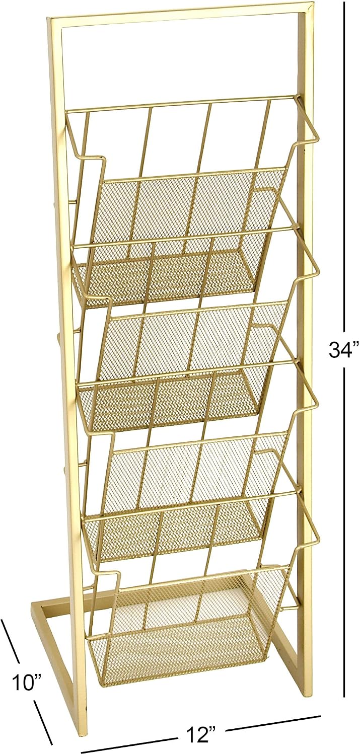 Deco 79 Contemporary Metal Rectangle Magazine Holder, 12" x 10" x 34", Gold