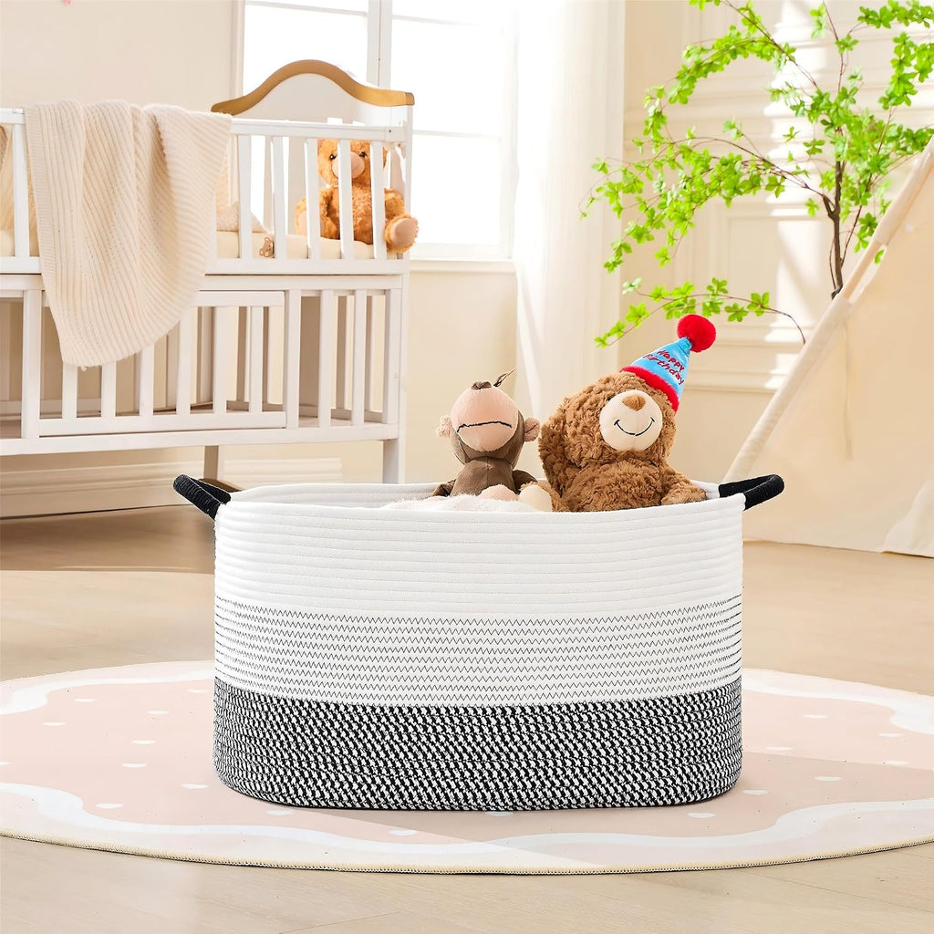 Large Blanket Basket, 75L Woven Rope Storage Basket 22x17x12 in