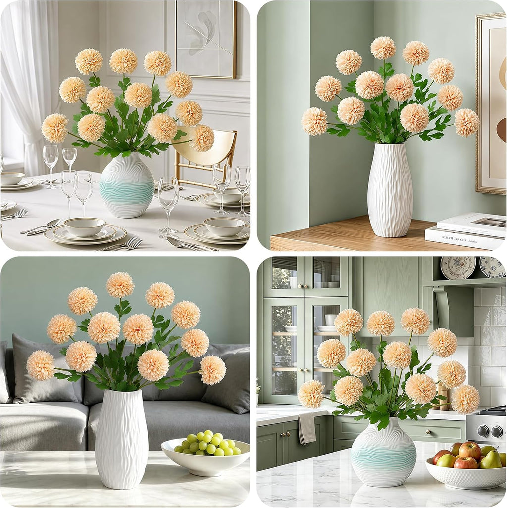 Artificial Flowers Faux Mums, Real Looking Flores Artificiales para Decoration, Faux Flowers Silk Chrysanthemum -28.34'', 12 Flowers for Decoration Indoor, Table Centerpieces(4, Champagne)