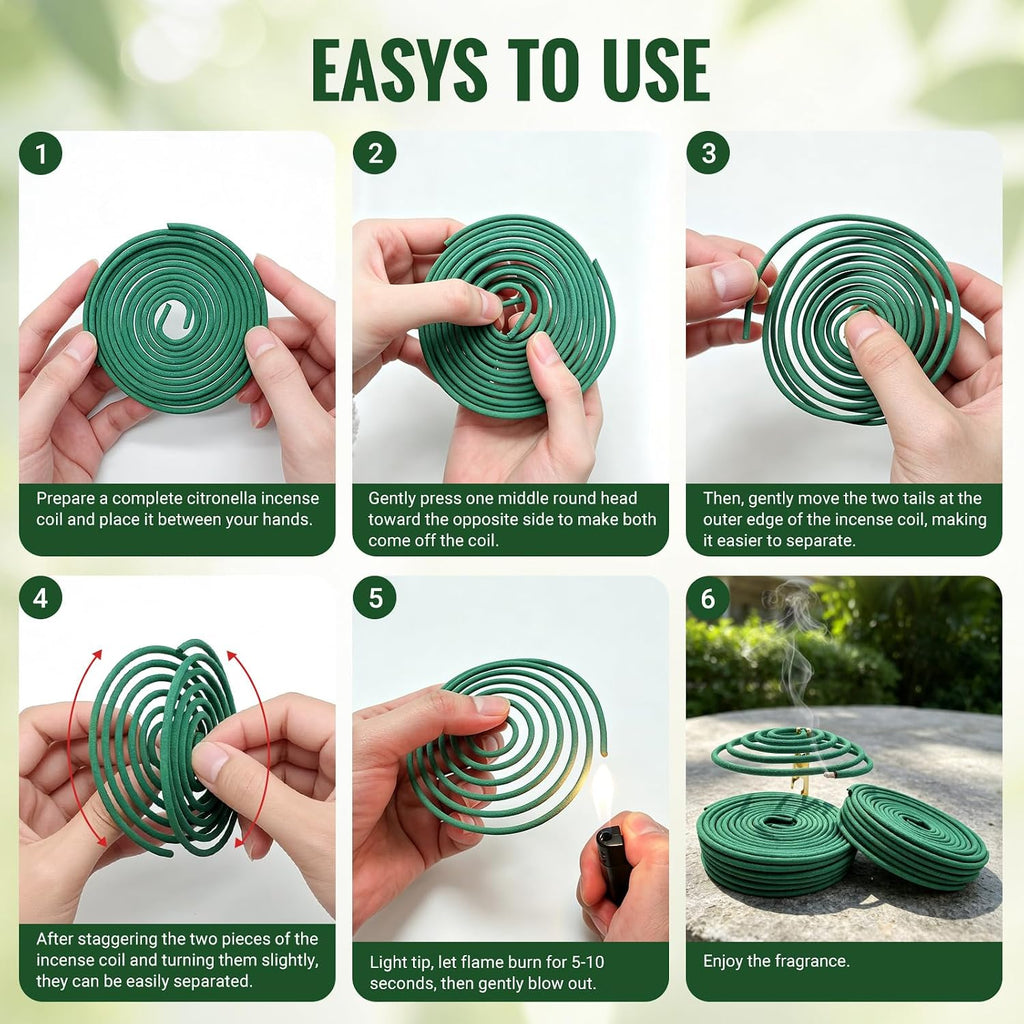 Citronella Coils 48 PCS – Citronella Incense Coil with Holder, Citronella Incense Coils Outdoor for Home Outside, Pool Side, Patio, Camping, Porches, Courtyards – Long Lasting Natural Scent