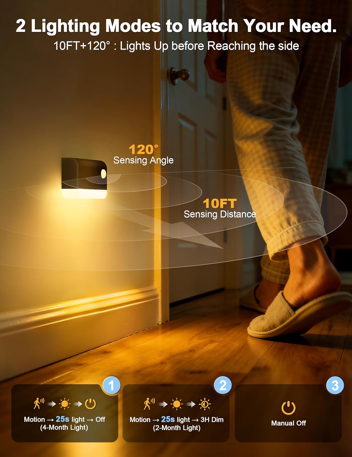 VOLISUN Motion Sensor Rechargeable Night Lights, 3 Modes 3CCT 3Pack,Black