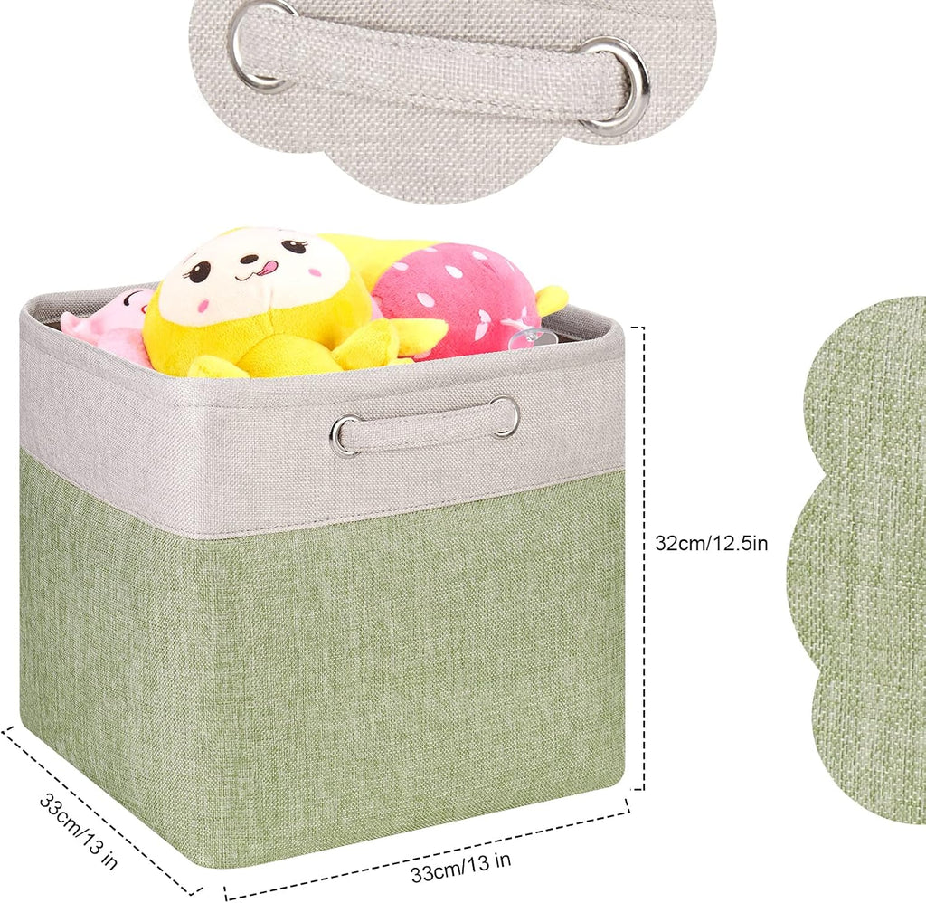 Storage Cube Bins 13x13 - 3-Pack 13x13x13 Inch Green Storage Cubes with Handles | Foldable Fabric Cube Storage Bins Organizer | Sage Green 13x13 Storage Cubes for Closet, Shelves