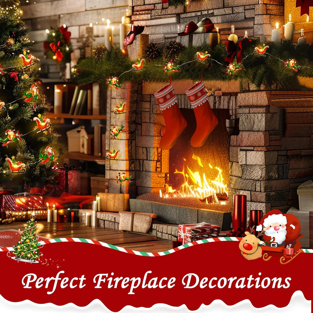Coquimbo Christmas Lights Indoor Decorations, 10FT 30 LED Santa Claus Sleigh Christmas Tree String Lights Fairy Lights for Home Decor Xmas Tree Indoor Outdoor Holiday Party Decorations