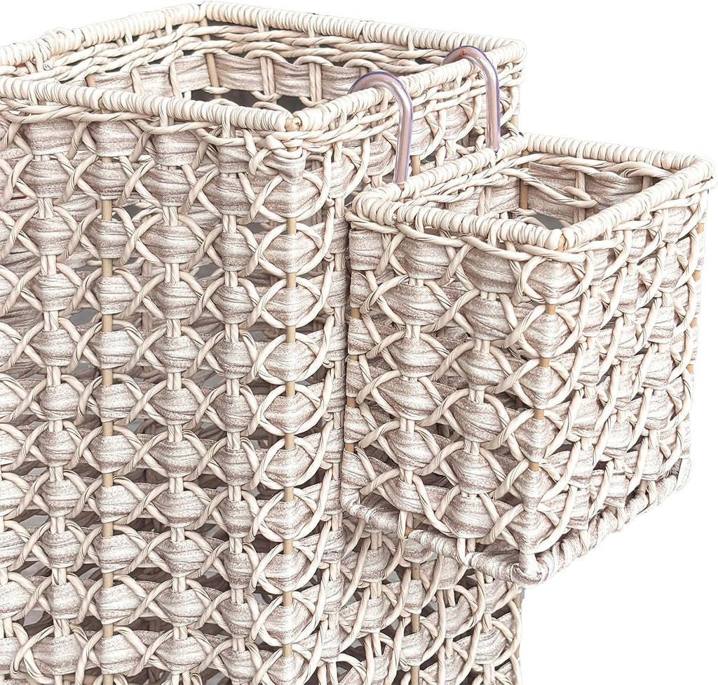 Square Wicker Umbrella Stand, Handwoven PE Rattan with Side Basket