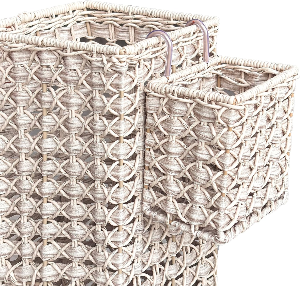 Square Wicker Umbrella Stand, Handwoven PE Rattan with Side Basket