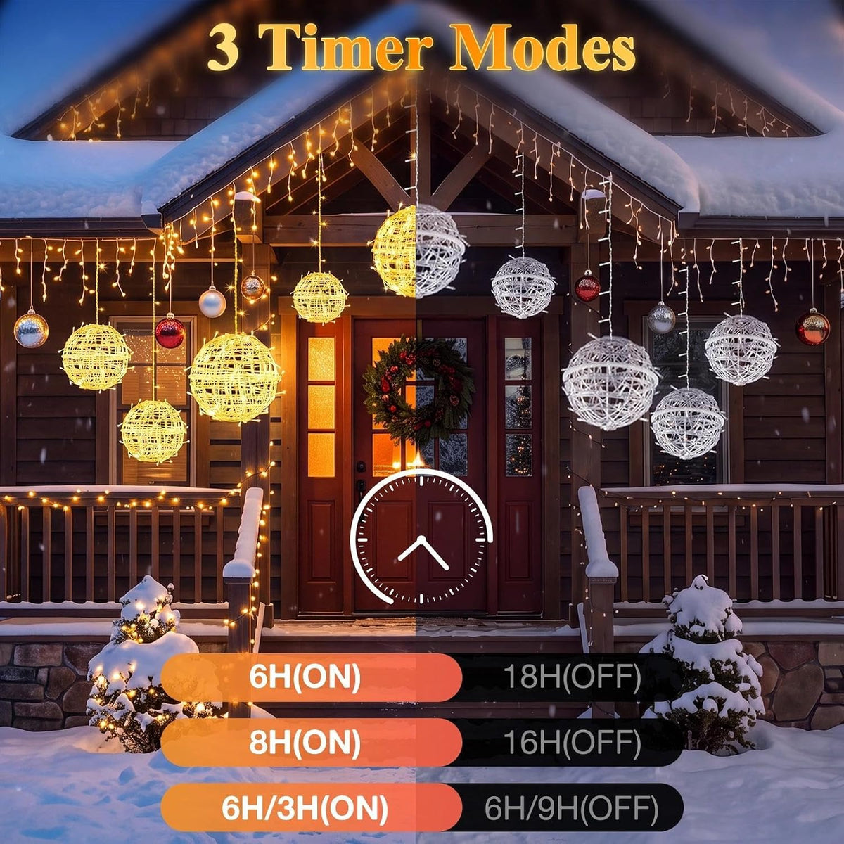 8 Pack 7.9" Christmas Light Balls Outdoor, Warm White & Multicolor