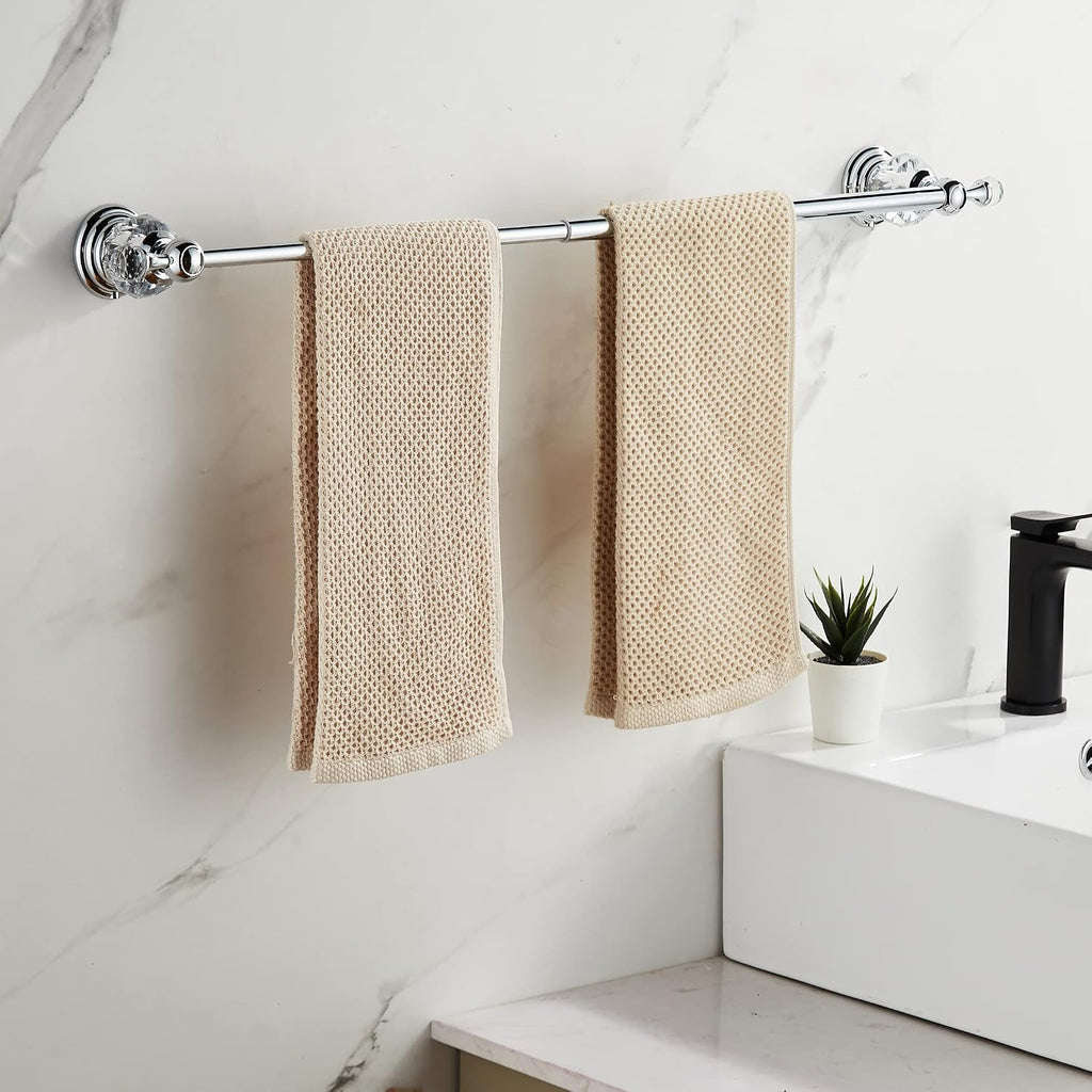 WOLIBEER Crystal Towel Bar,Chrome Towel Holder Adjustable Towel Rack Rod Expandable Stainless Steel Bathroom Accessories Wall Mounted