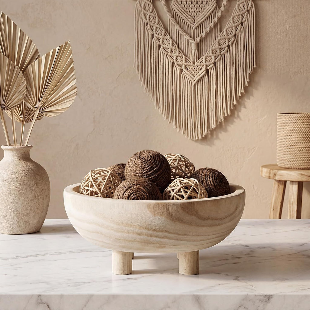 Natural Wooden Fruit Bowl with 4 Legs for Kitchen Counter