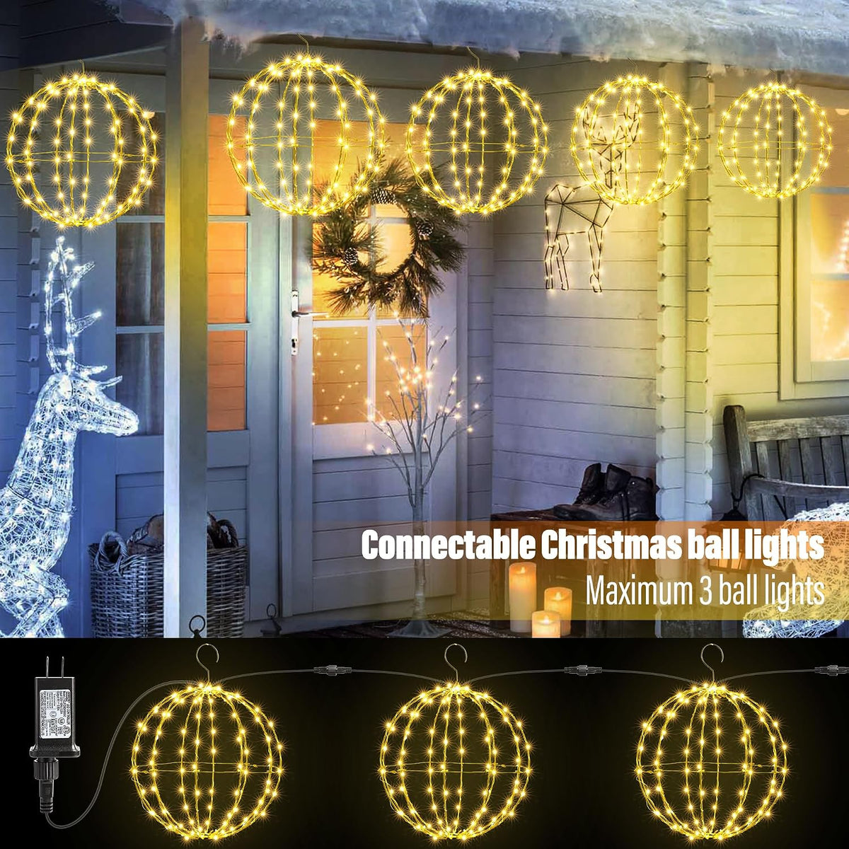 Joomer Plug-in Christmas Ball Lights, 13in & 11in Foldable Sphere Lights