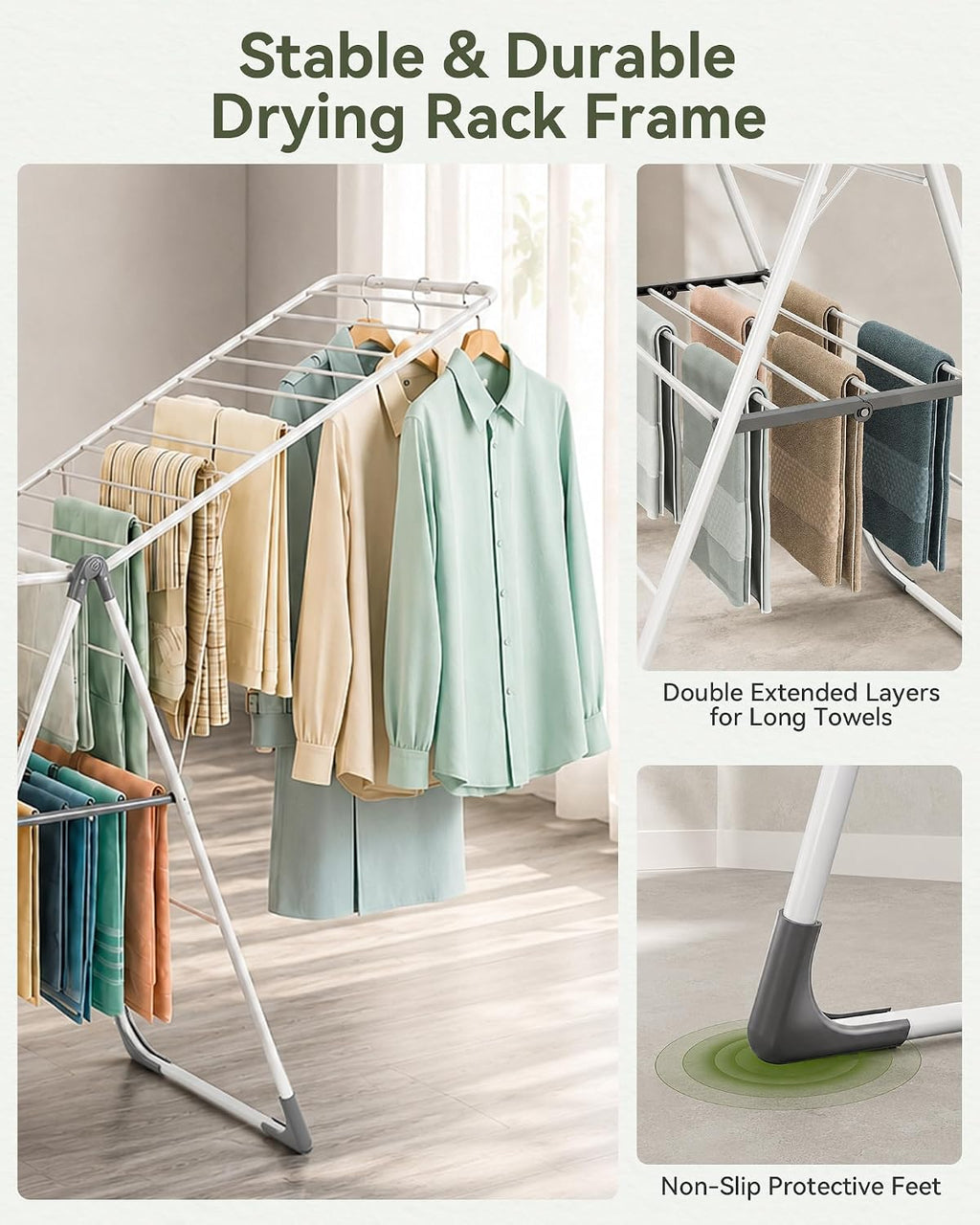 APEXCHASER Foldable Gullwing Clothes Drying Rack, 2‑Tier 28‑Rod Laundry Dryer Rack