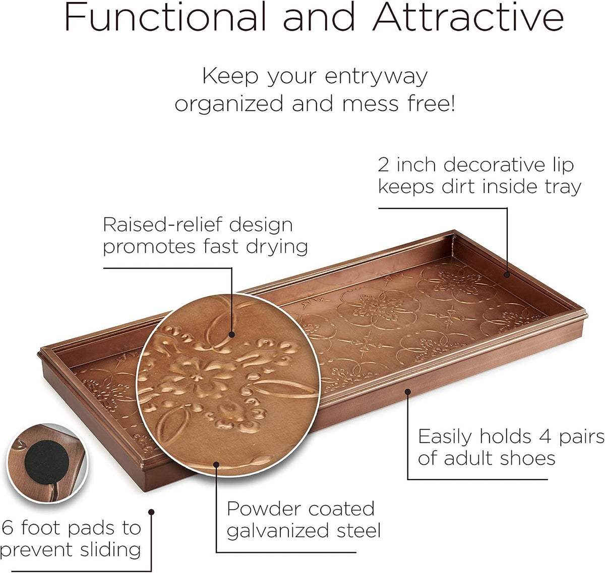 Good Directions 204VB Medallions Tray, Plants, Pet Bowls, and More Boots, Shoes, Storage, and More, Copper Large