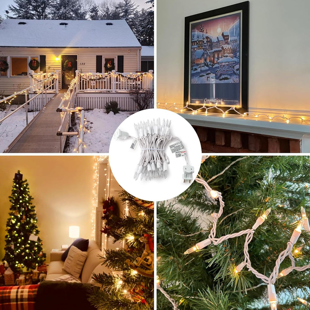 Christmas Lights Clear White 50 Count, 13ft Incandescent Mini String Lights Plug in Warm White with White Wire for Mantle Christmas Tree Indoor Outdoor Xmas Wedding Party Decorations