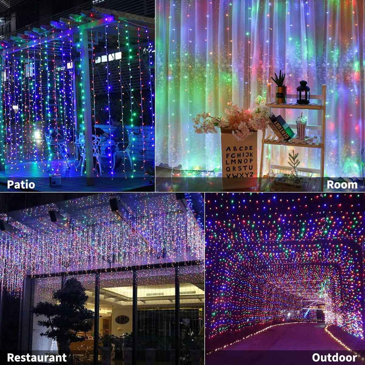 Brightown 300 LED Curtain String Lights, 9.8 FT Hanging Fairy Lights with Remote, 8 Modes, Waterproof Window Lights for Bedroom Backdrop Wedding Outdoor Christmas Decoration, Multicolor