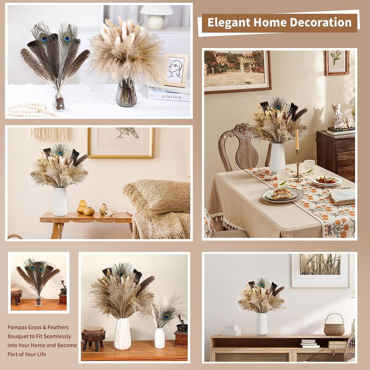 Bpole Dried Pampas Grass 100 Pcs 16-17in Boho Bouquet