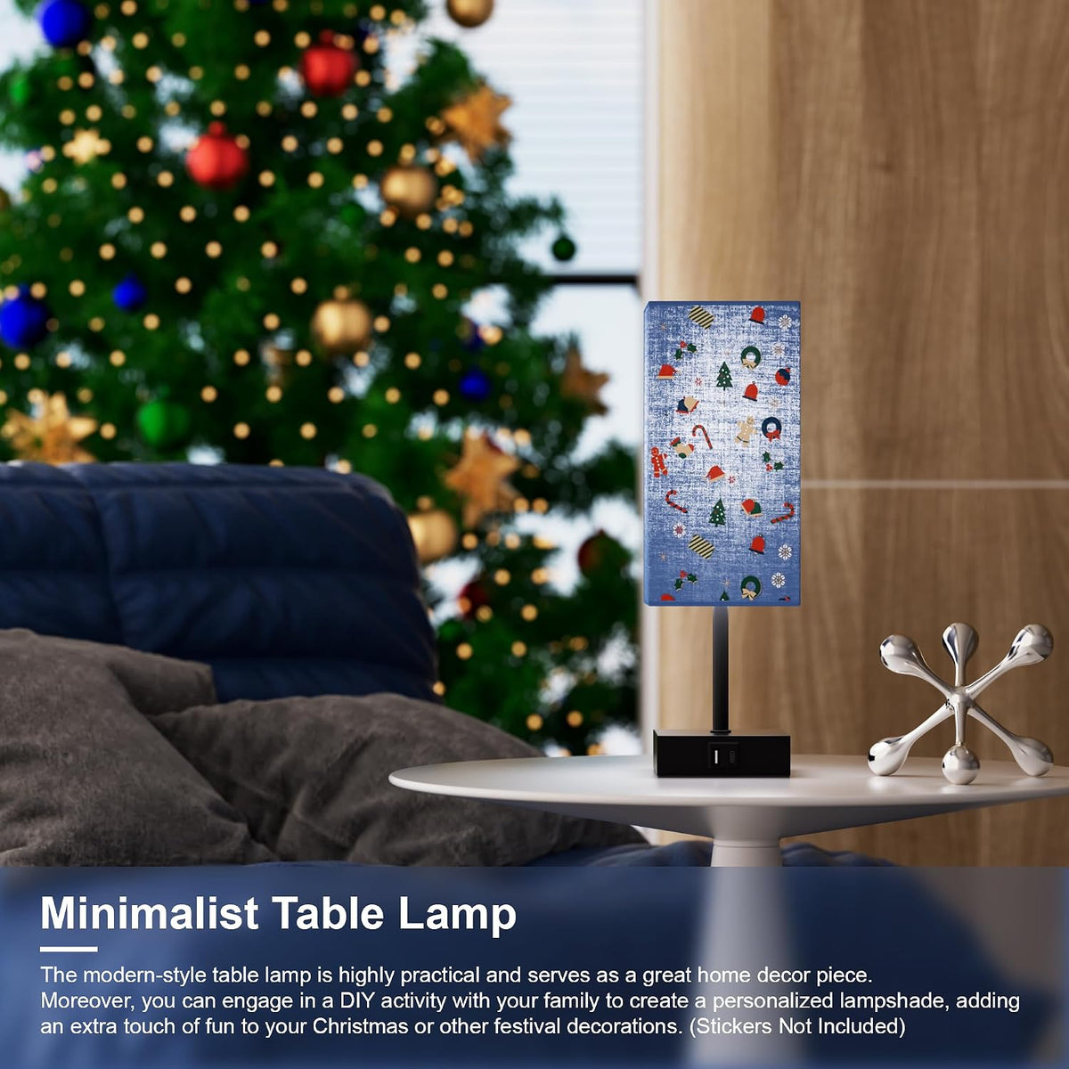 Touch Bedside Table Lamp for Bedroom, 14-Inch, Navy Blue Set of 2