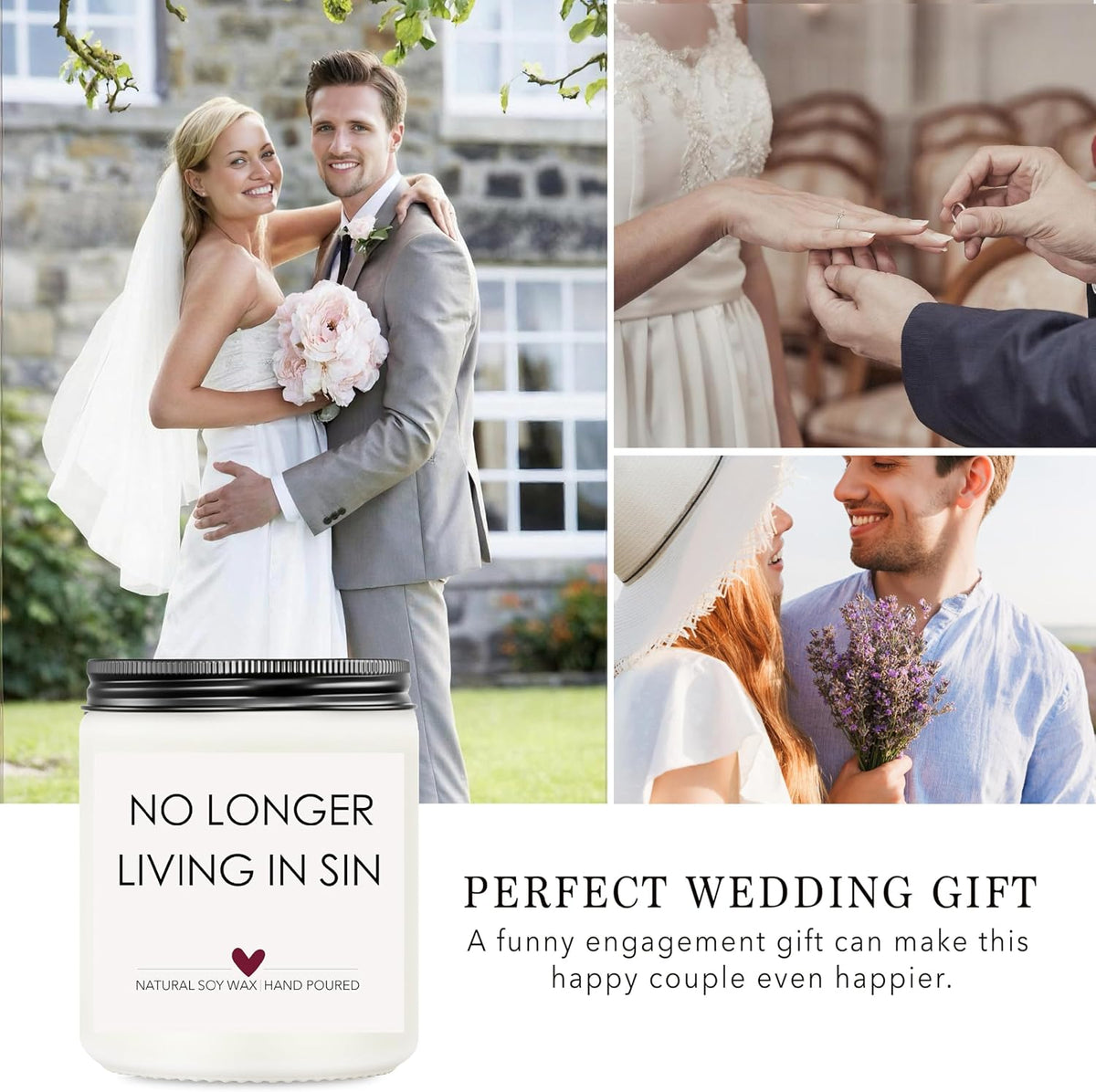 Wedding Gifts for Newlyweds, Bridal Shower Gift for Bride and Groom, Funny Engagement Gifts for Him and Her, Lavender Scented Candles, No Longer Living in Sin