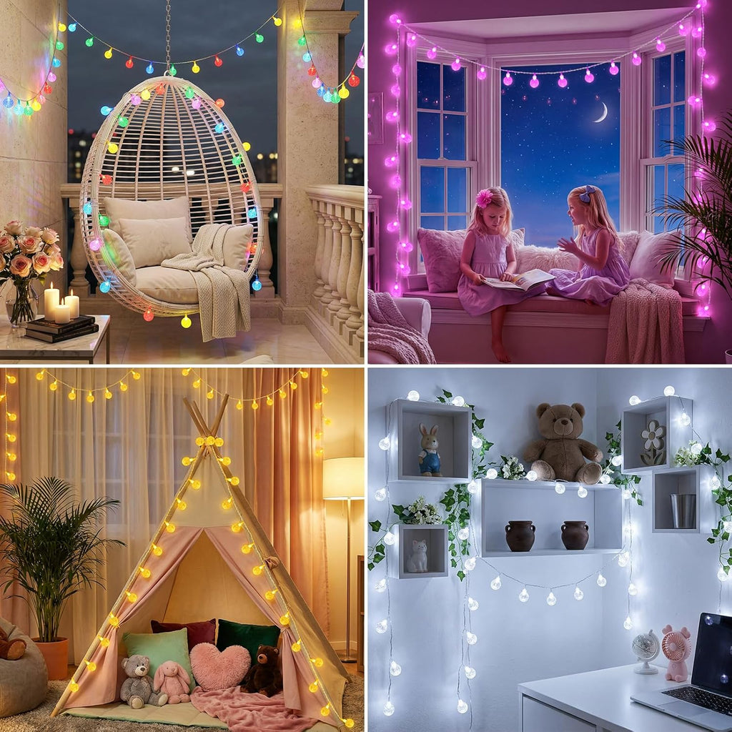 OMIKA Color Changing Indoor String Light USB Plug, 16.5ft 50 LEDs Crystal Globe Fairy Lights with Remote Timer Ambient Lighting for Girls Bedroom Home Xmas Halloween Party Decor (24 Colors+Warm White)